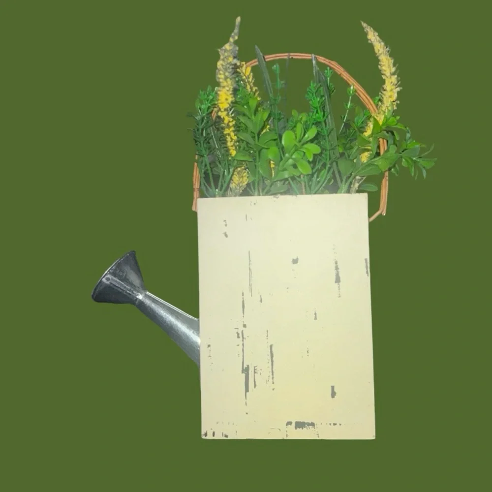 Rustic Faux Watering Can Flower Arrangement Farmhouse Decor Table / Shelf Accent